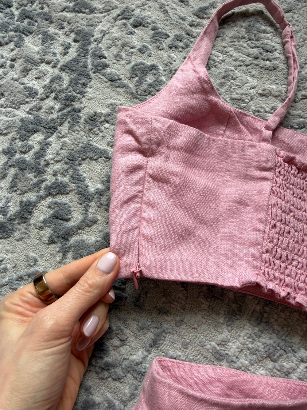 Reformation Sz 4 France Linen Two Piece Pink Mini Skort and Crop Top set - Picture 8 of 16